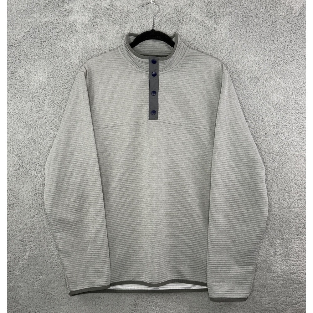 J Crew Authentic Fleece Men's Gray Ribbed 1/4 Snap Button Pullover Top Sz XL EUC